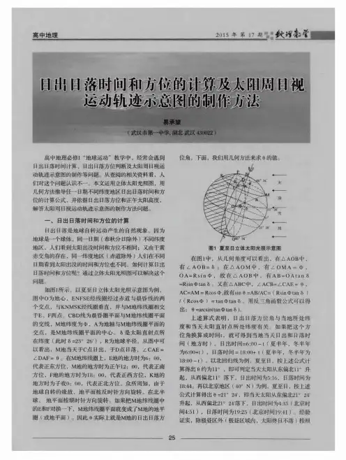 日出日落时间和方位的计算及太阳周日视运动轨迹示意图的制作方法