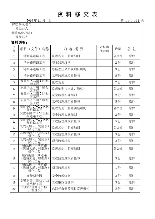 资料移交表