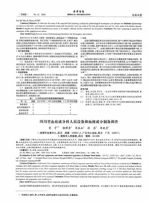 四川省血站成分科人员设备和血液成分制备调查