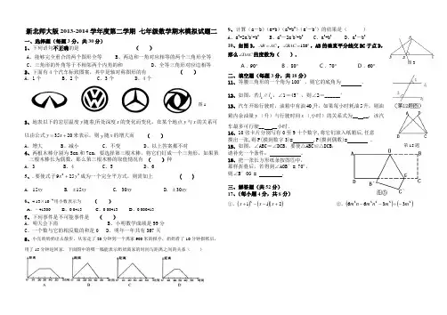 新北师大版2013-2014学年度第二学期七年级数学期末模拟试题二