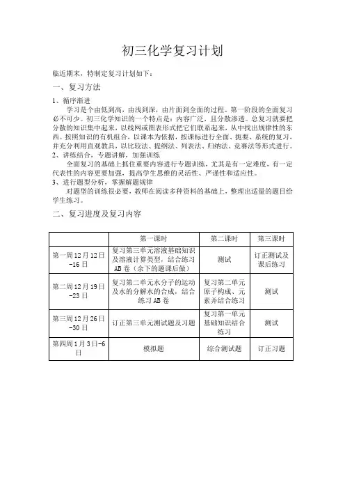 鲁教版初三化学复习计划