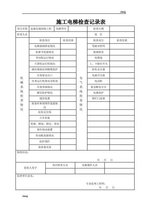 施工电梯检查作业记录表(范本)