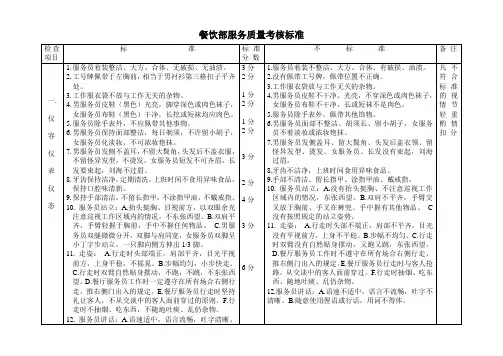 餐饮部服务质量考核标准