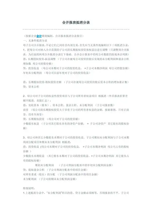 合并报表抵消分录汇总