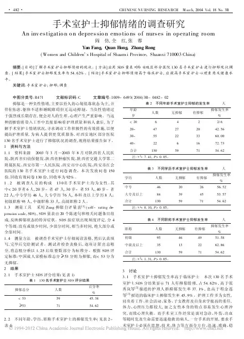 手术室护士抑郁情绪的调查研究_阎仿