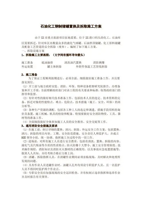 石油化工钢制储罐置换及拆除施工方案