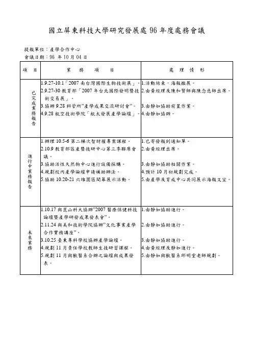 国立屏东科技大学研究发展处96年度处务会议