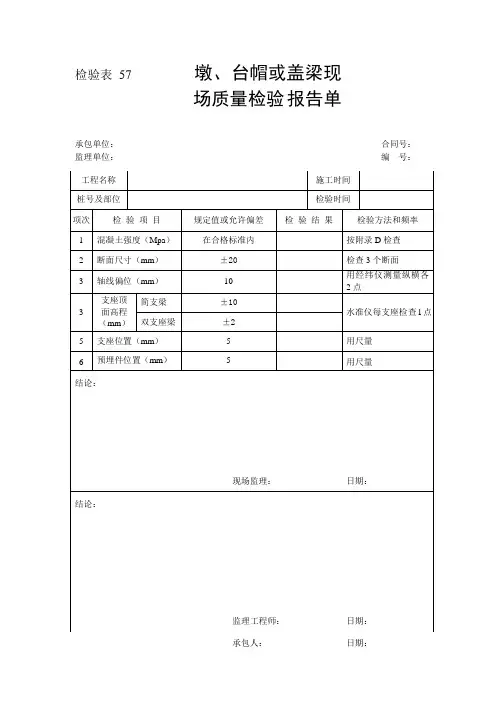 检验表57-墩、台帽或盖梁现场质量检验报告单