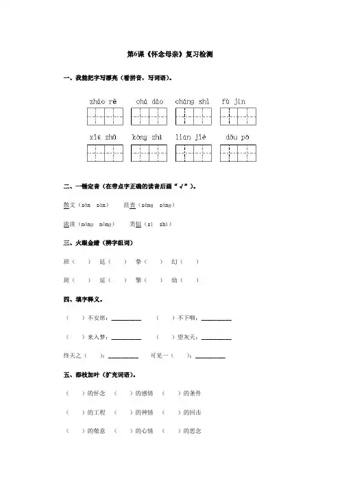语文六年级上册 怀念母亲练习题