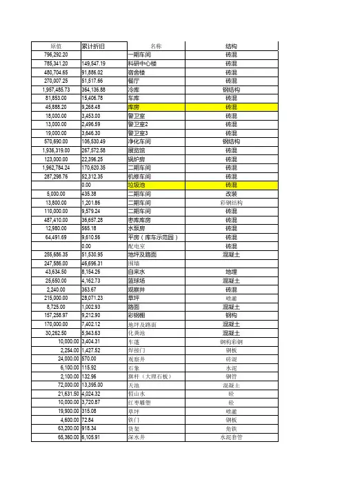 总公司固定资产明细表