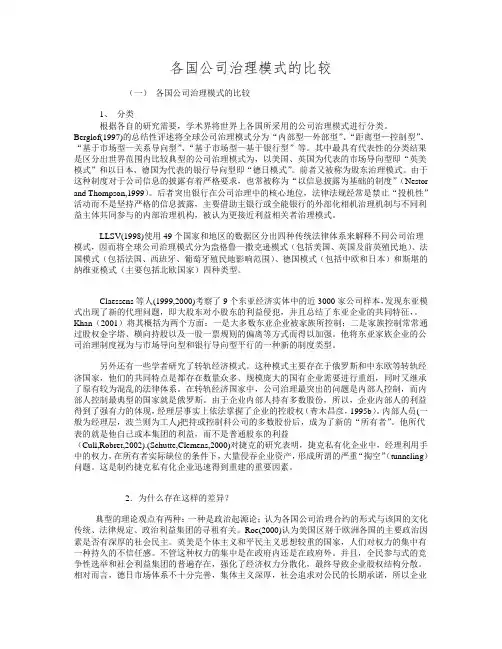各国公司的治理模式