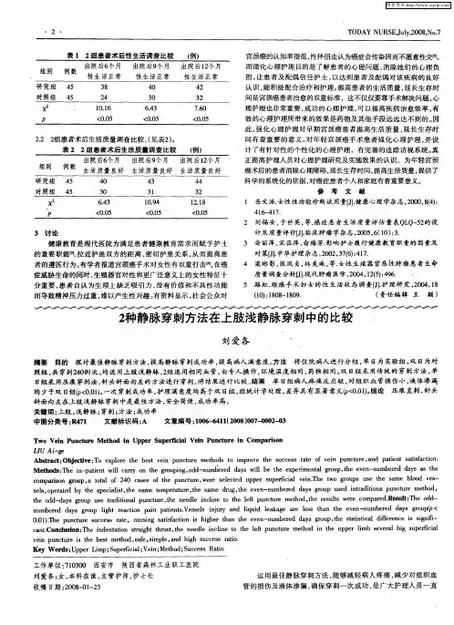 2种静脉穿刺方法在上肢浅静脉穿刺中的比较