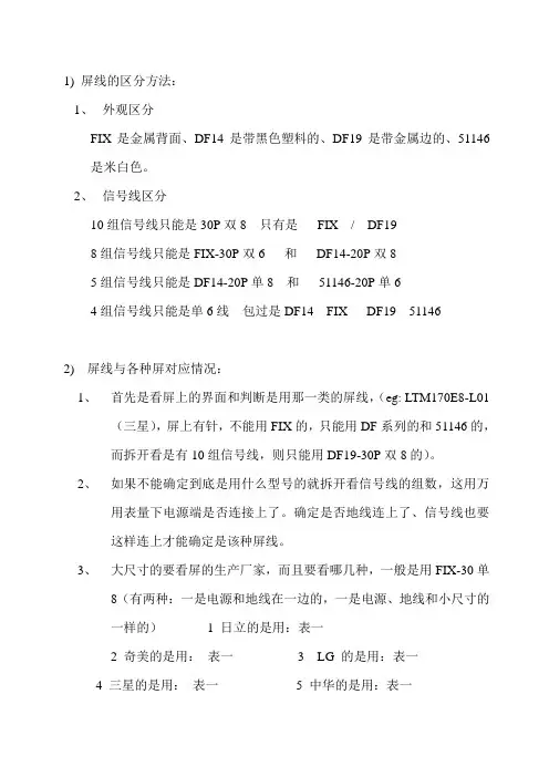 屏线的区分方法及屏线与屏的对应