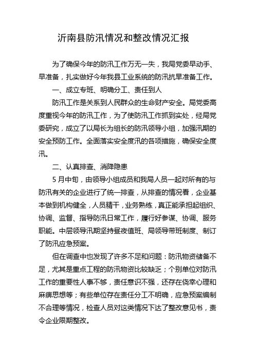 防汛情况和整改情况汇报