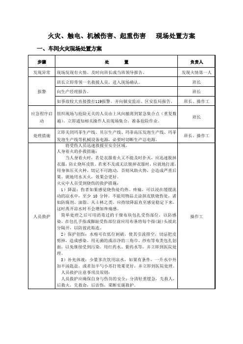 或者、触电、机械伤害、起重伤害 现场处置方案