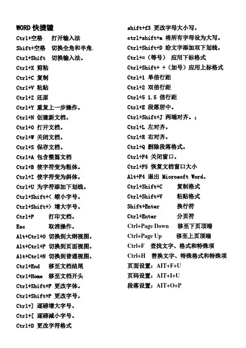 WORD的快捷键实用的