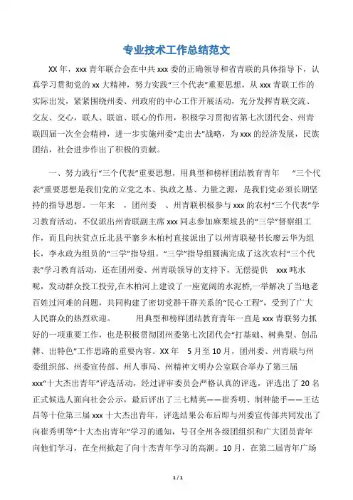 【技术工作总结】专业技术工作总结范文