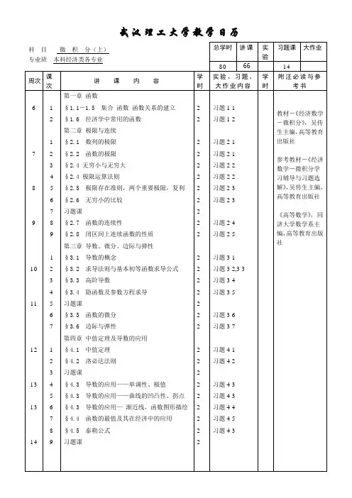 经济数学  学习日历