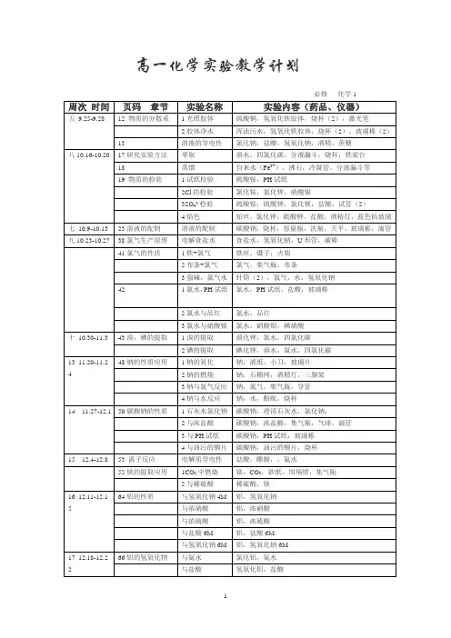 高一化学实验教学计划