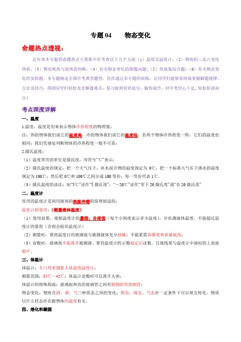 2020年中考物理复习专题04 物态变化(解析版)