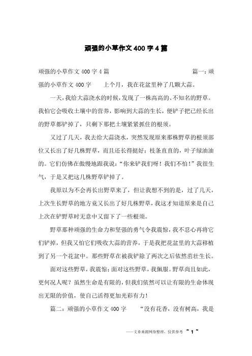 顽强的小草作文400字4篇