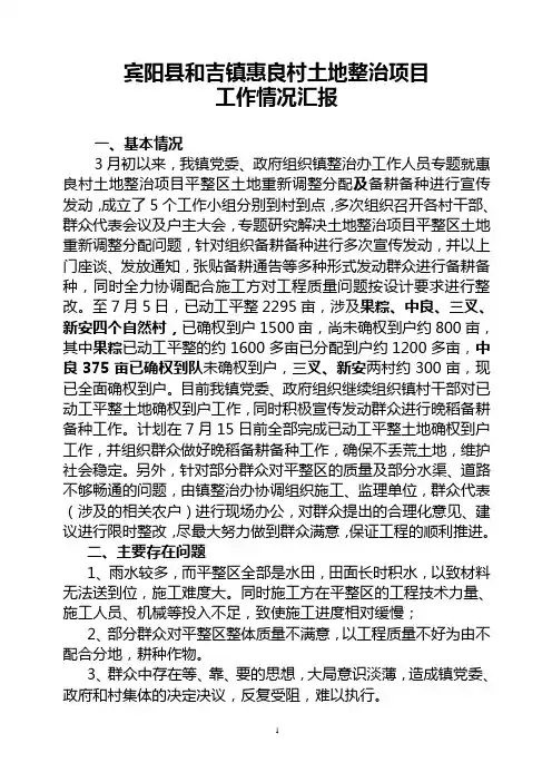 土地整治项目工作情况汇报
