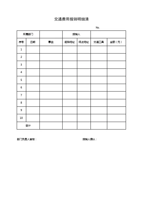 交通费用报销明细清单