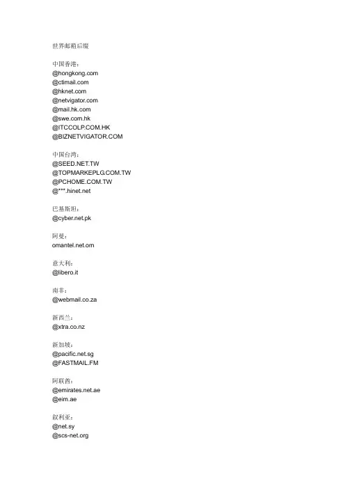世界各国邮箱后缀
