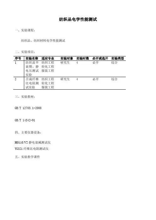 一、实验课程：纺织材料学