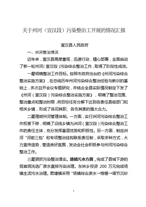 州河污染整治情况的汇报