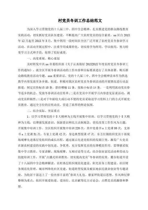 村党员冬训工作总结范文