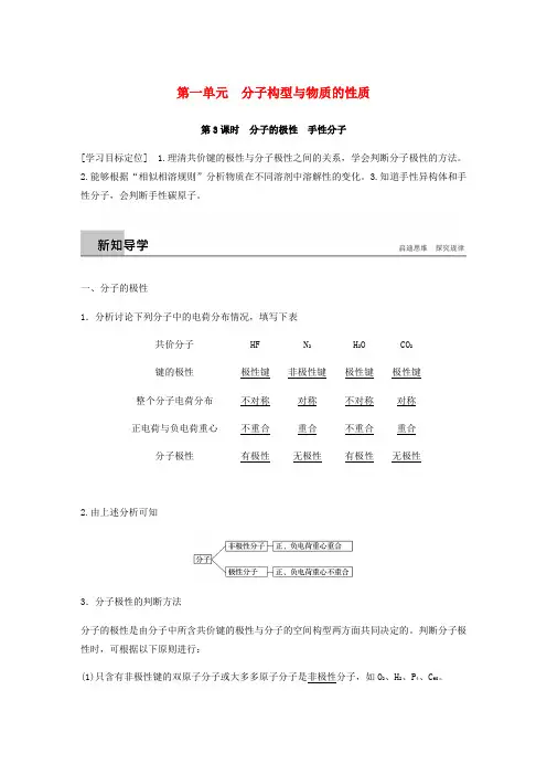 精品-苏教版2018_2019版高中化学专题4分子空间结构与物质性质第一单元分子构型与物质的性质第3课时学案选修