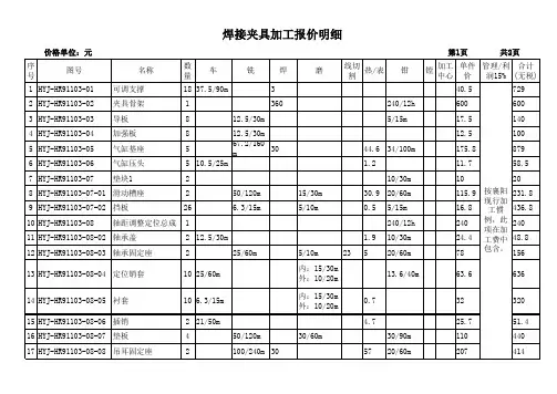焊接夹具加工报价明细