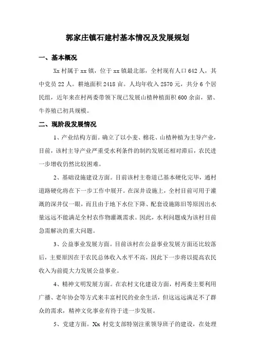 大学生村官xx镇xx村基本情况及发展规划