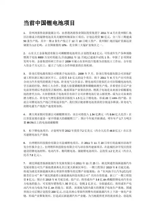 当前中国锂电池项目