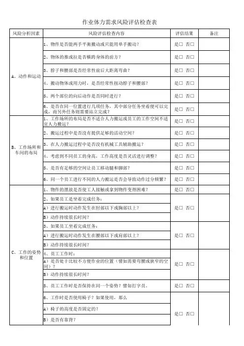 搬动作业评估表格
