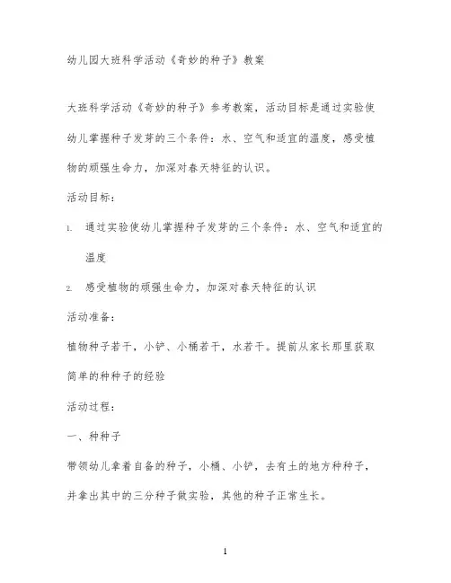 幼儿园大班科学活动《奇妙的种子》教案