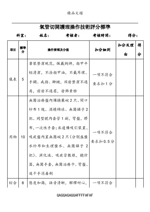 气管切开护理操作评分标准