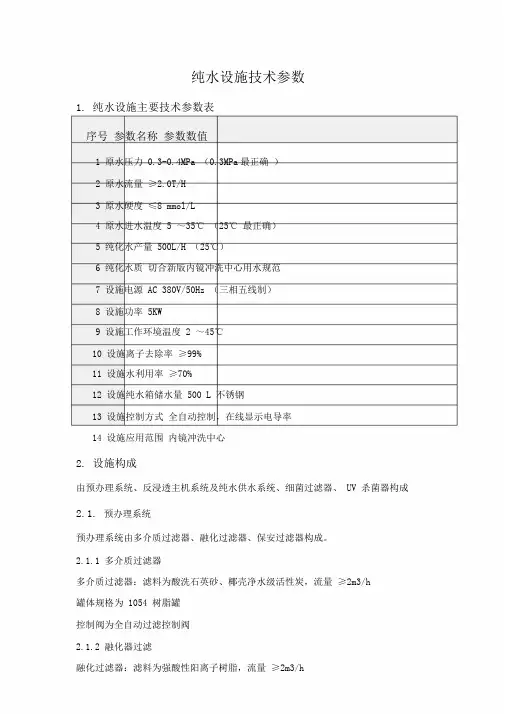 纯水设备技术参数 2