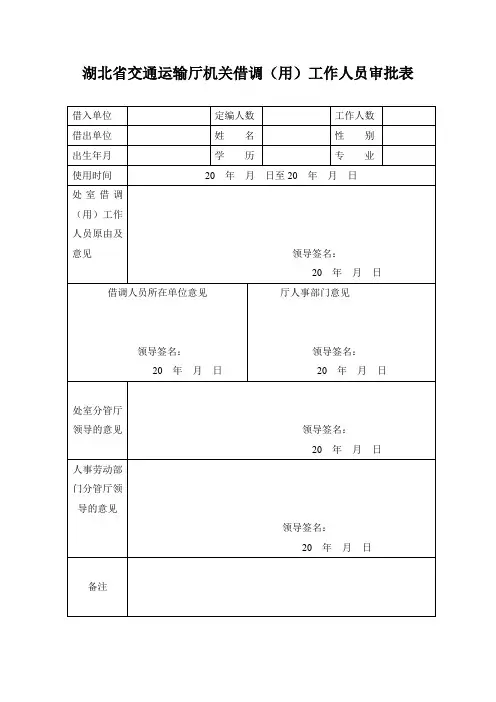 湖北省交通运输厅机关借调(用)工作人员审批表