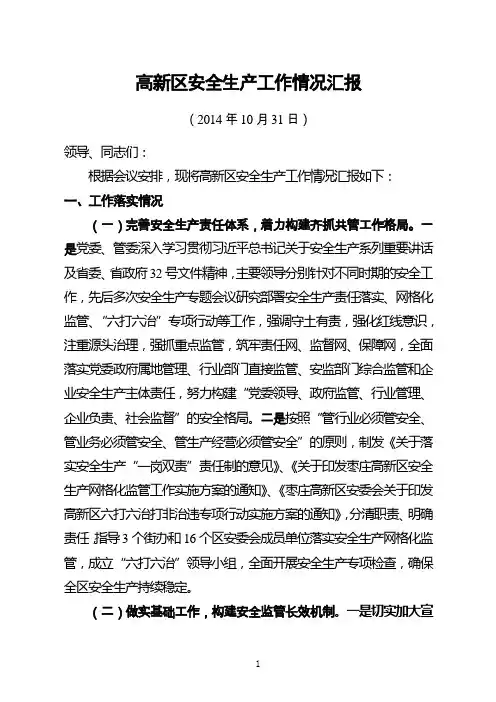 20141030在全市安全生产工作调度会上的汇报(10.30)