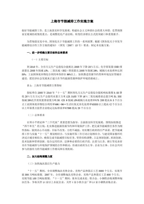 上海市节能减排工作实施方案