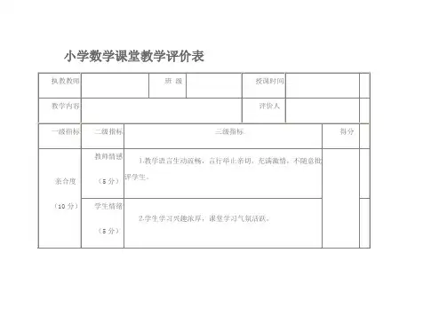 小学数学课堂教学评价表