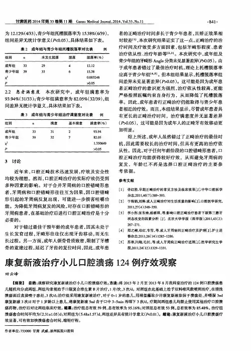 康复新液治疗小儿口腔溃疡124例疗效观察