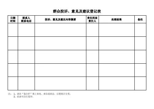 群众意见、建议及投诉登记表