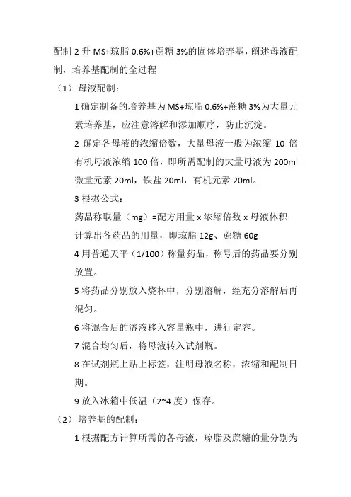 培养基母液的制备