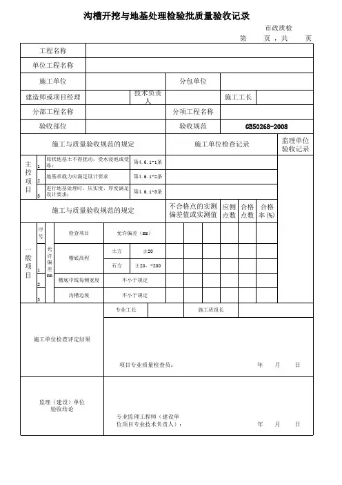 GB50268-2008沟槽开挖与地基处理检验批质量验收记录