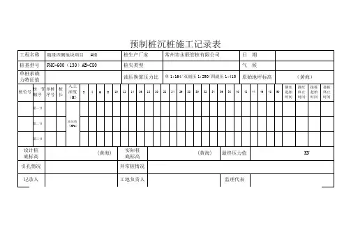 预制桩沉桩施工记录表
