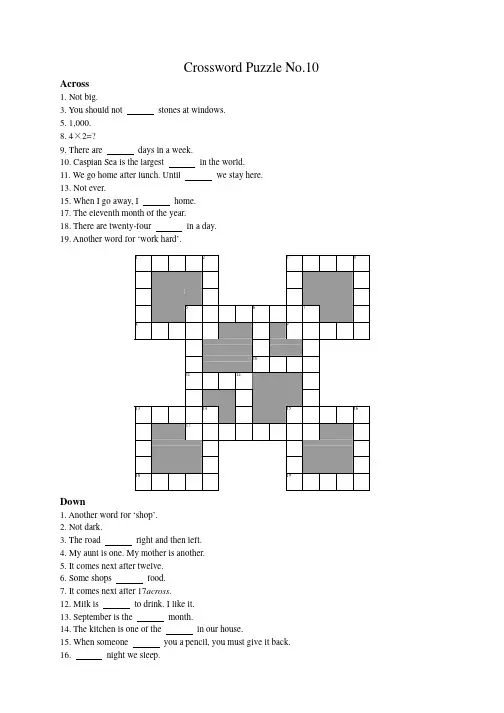 英语纵横字谜Crossword10