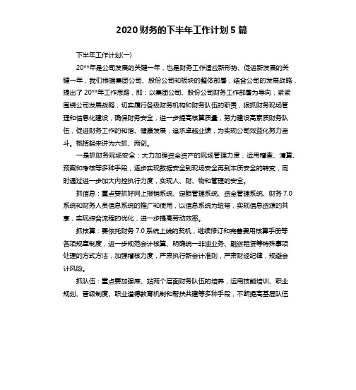 2020财务的下半年工作计划5篇